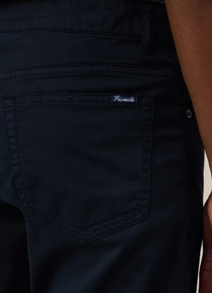 Men Pants Faonnable Classic Fit Gabardine Trousers Marine Blue