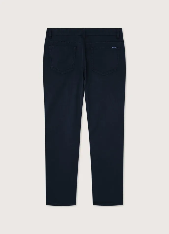 Men Pants Faonnable Classic Fit Gabardine Trousers Marine Blue