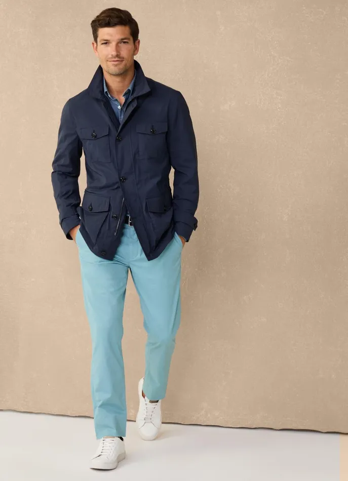 Men Pants Faonnable Regular Fit Stretch Chinos Meadow Blue