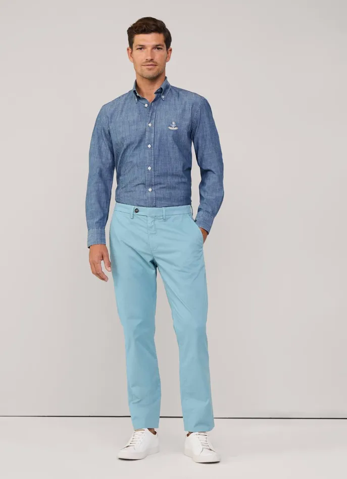 Men Pants Faonnable Regular Fit Stretch Chinos Meadow Blue