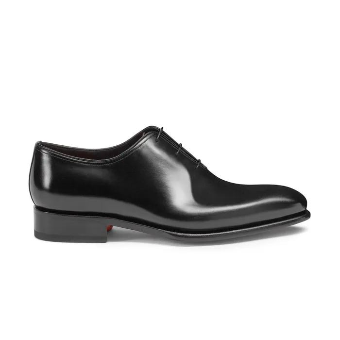 Men Polished Black Leather Oxford Shoe Santoni LaceUps