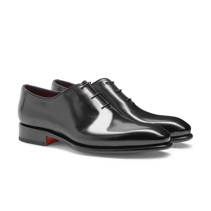 Men Polished Black Leather Oxford Shoe Santoni LaceUps