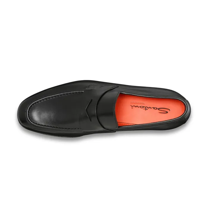 Men Polished Black Leather Penny Loafer Santoni Loafers