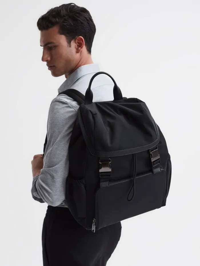 Men Reiss Bags Danny Leather Drawstring Backpack Black