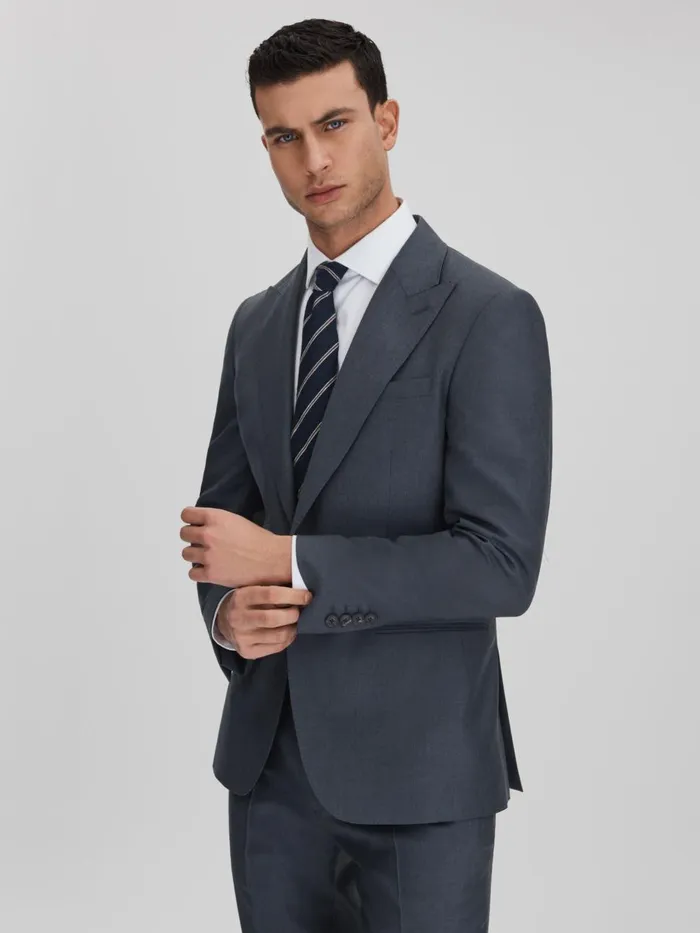 Men Reiss Blazers Humble Slim Fit Single Breasted Wool Blazer Airforce Blue
