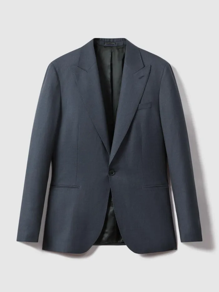 Men Reiss Blazers Humble Slim Fit Single Breasted Wool Blazer Airforce Blue