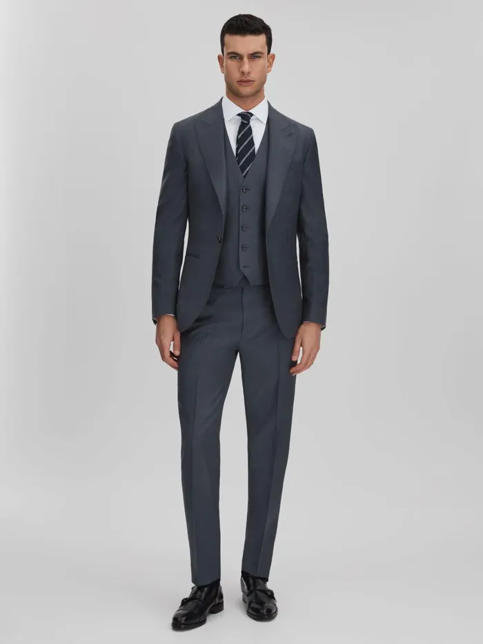 Men Reiss Blazers Humble Slim Fit Single Breasted Wool Blazer Airforce Blue