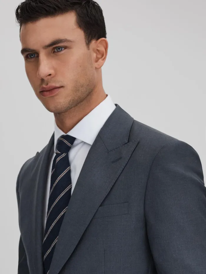 Men Reiss Blazers Humble Slim Fit Single Breasted Wool Blazer Airforce Blue