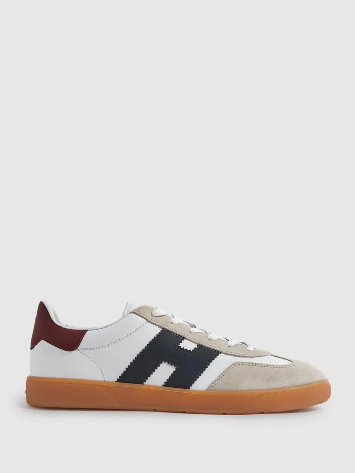 Men Reiss Brands Leather Suede Low Top Trainers White Multi