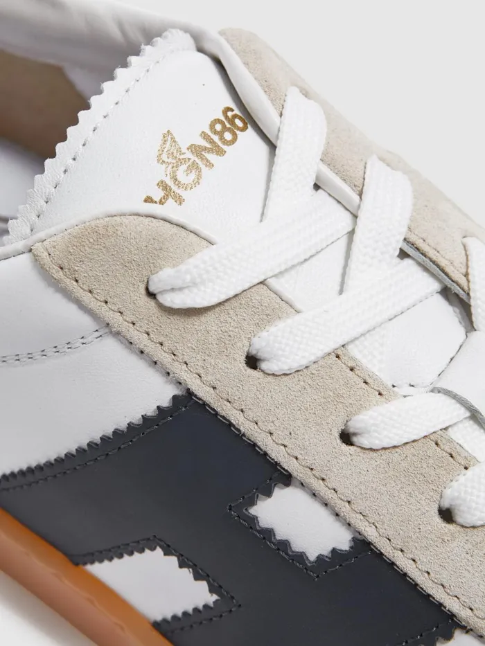 Men Reiss Brands Leather Suede Low Top Trainers White Multi