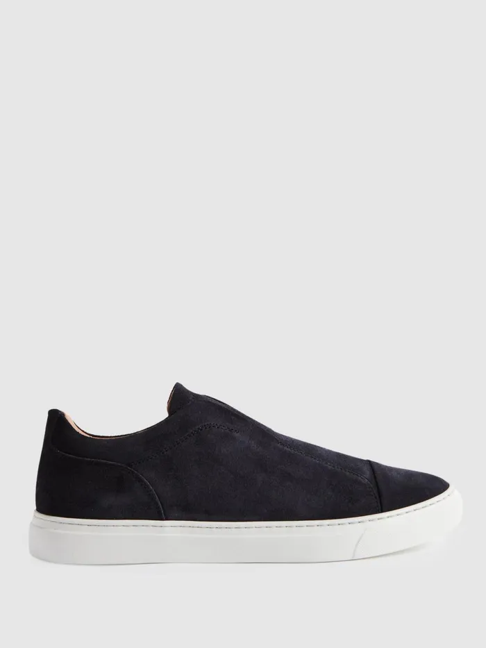 Men Reiss Brands London Suede SlipOns Trainers Dark Navy