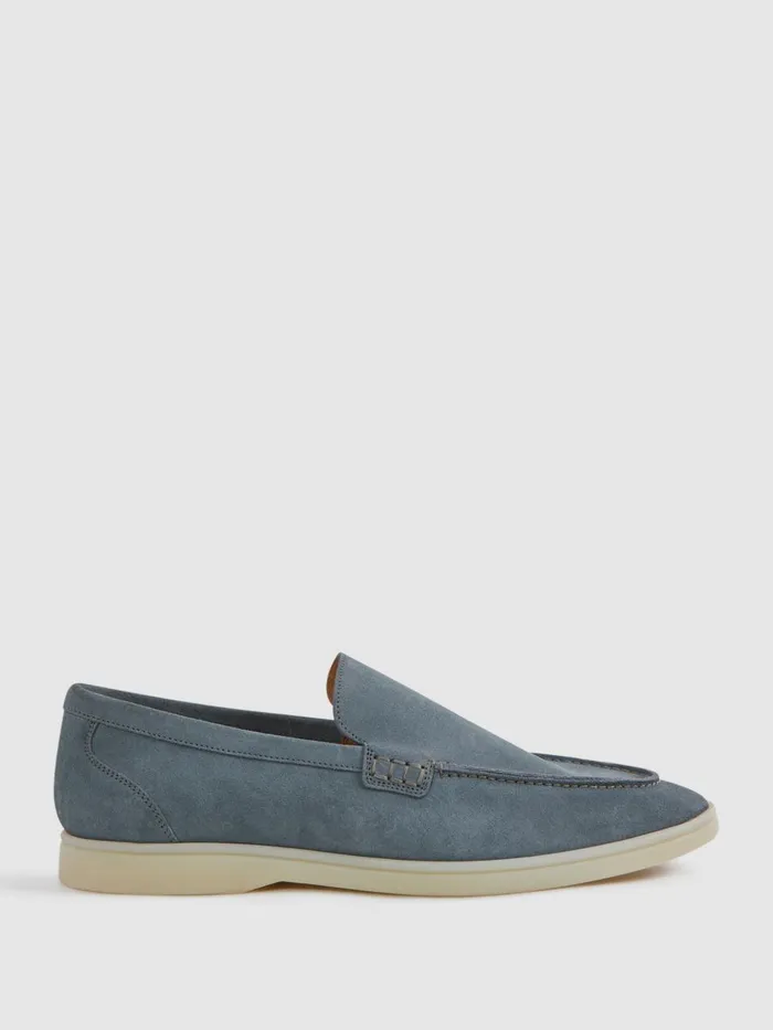 Men Reiss Casual Shoes Kason Suede SlipOn Loafers Light Blue