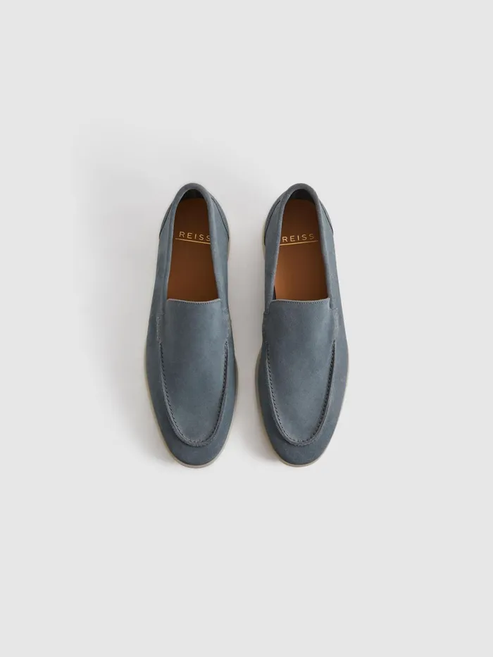 Men Reiss Casual Shoes Kason Suede SlipOn Loafers Light Blue