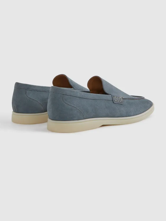 Men Reiss Casual Shoes Kason Suede SlipOn Loafers Light Blue