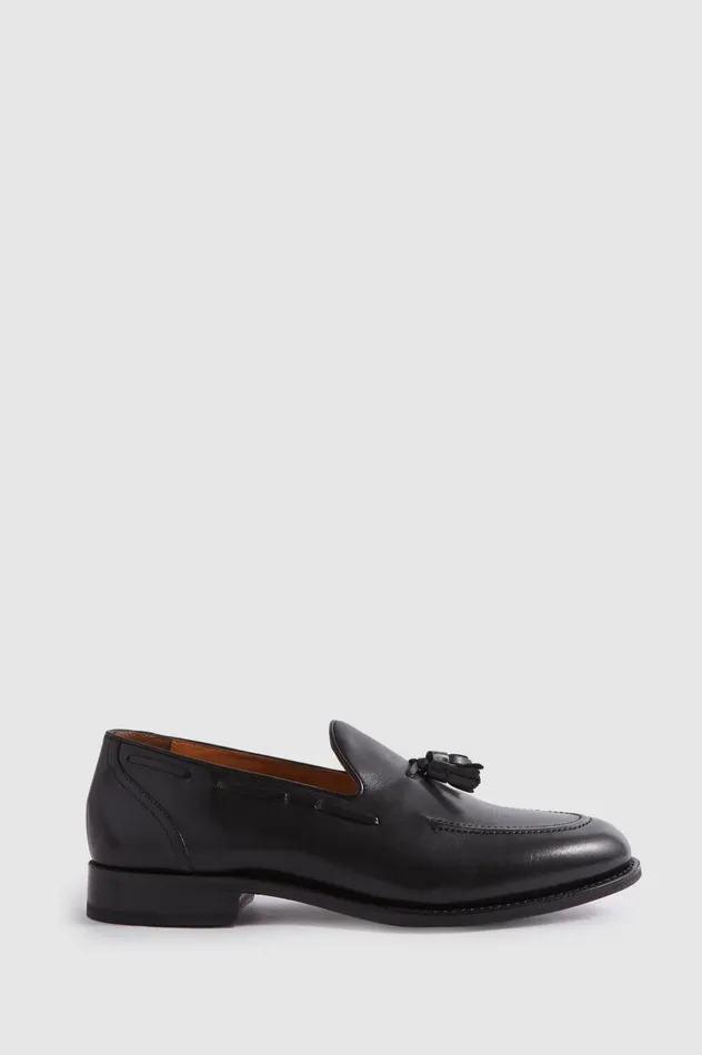 Men Reiss Formal Shoes Clayton Leather Tassel Loafers Black