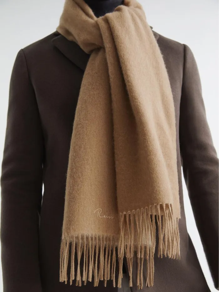 Men Reiss Hats Gloves and Scarves Picton Cashmere Blend Scarf Camel