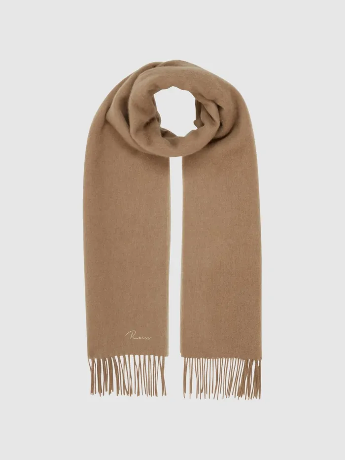 Men Reiss Hats Gloves and Scarves Picton Cashmere Blend Scarf Camel