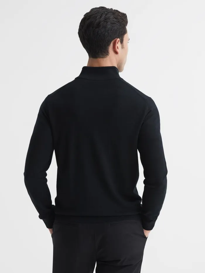 Men Reiss Knitwear Blackhall Merino Wool Half Zip Funnel Neck Jumper Black