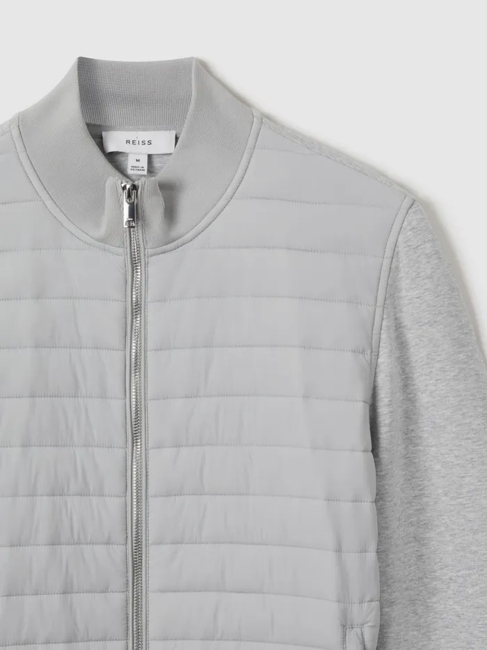 Men Reiss Outerwear and Coats Freddie Hybrid Quilt And Knit ZipThrough Jacket Soft Grey Melange