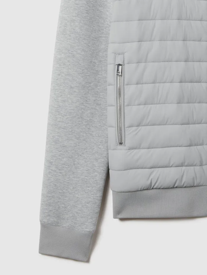 Men Reiss Outerwear and Coats Freddie Hybrid Quilt And Knit ZipThrough Jacket Soft Grey Melange
