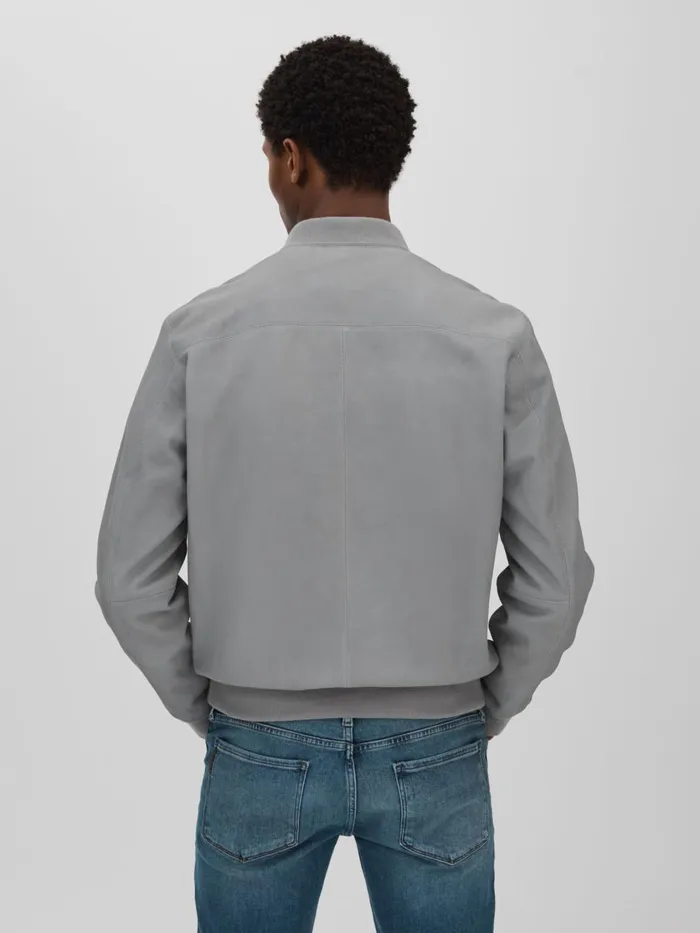 Men Reiss Outerwear and Coats Leather Bomber Jacket Grey