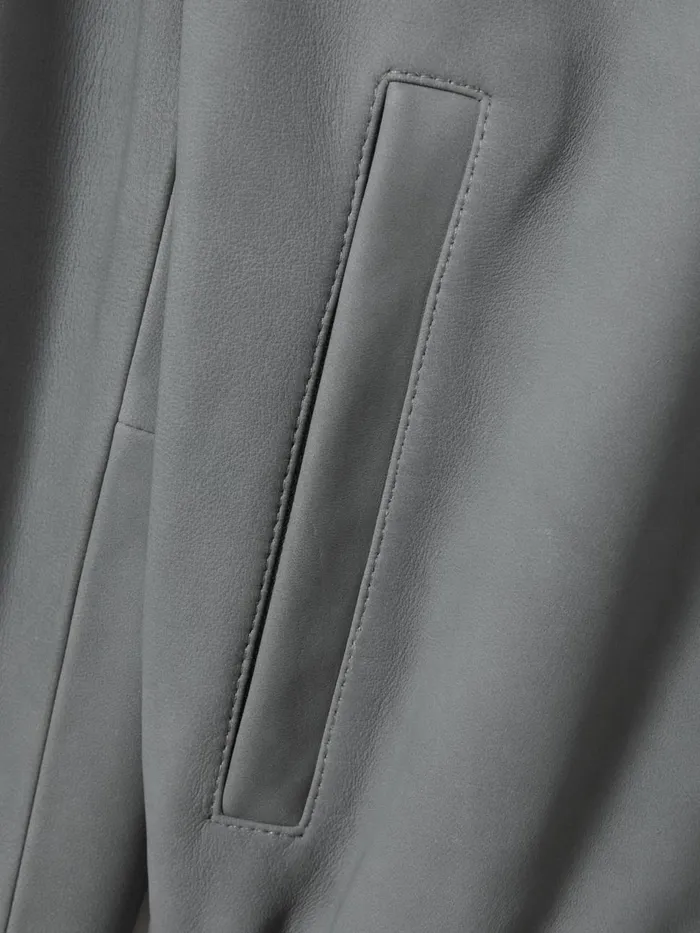 Men Reiss Outerwear and Coats Leather Bomber Jacket Grey