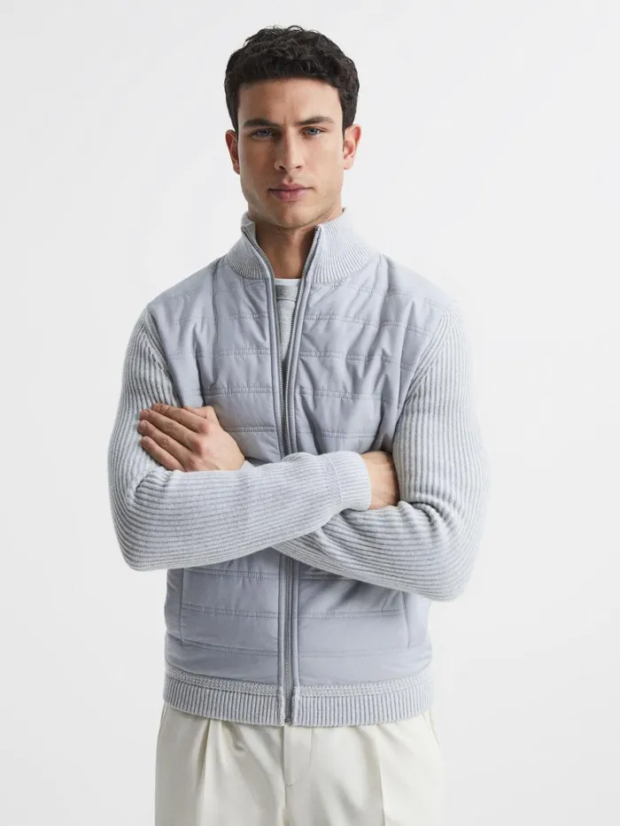 Men Reiss Outerwear and Coats Soft Grey Trainer Hybrid Quilt And Knit ZipThrough Jacket Soft Grey Men Reiss Outerwear and Coats Soft Grey Trainer Hybrid Quilt And Knit ZipThrough Jacket Soft Grey