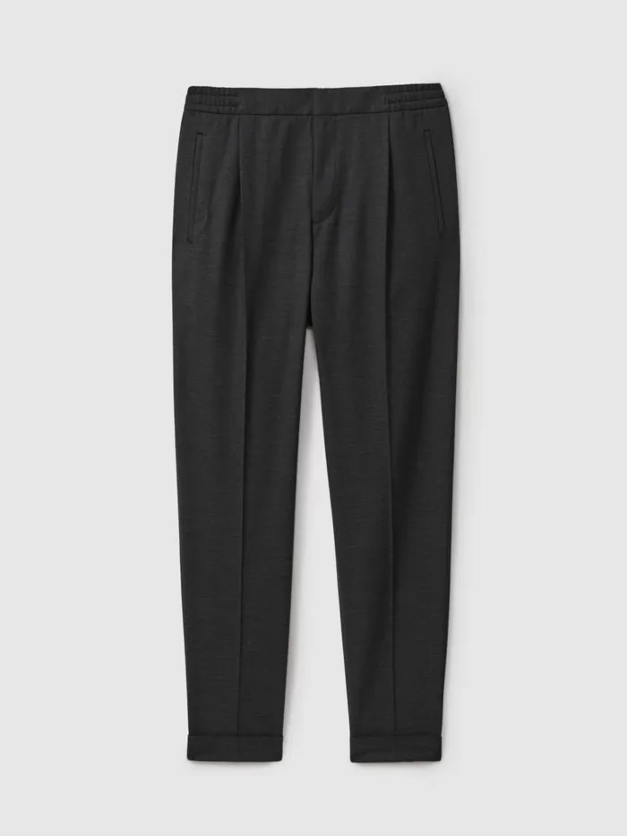 Men Reiss Pants Brighton Relaxed Drawstring Trousers With TurnUps Charcoal