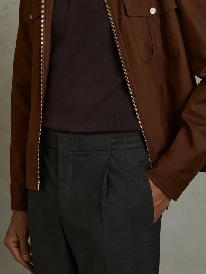 Men Reiss Pants Brighton Relaxed Drawstring Trousers With TurnUps Charcoal
