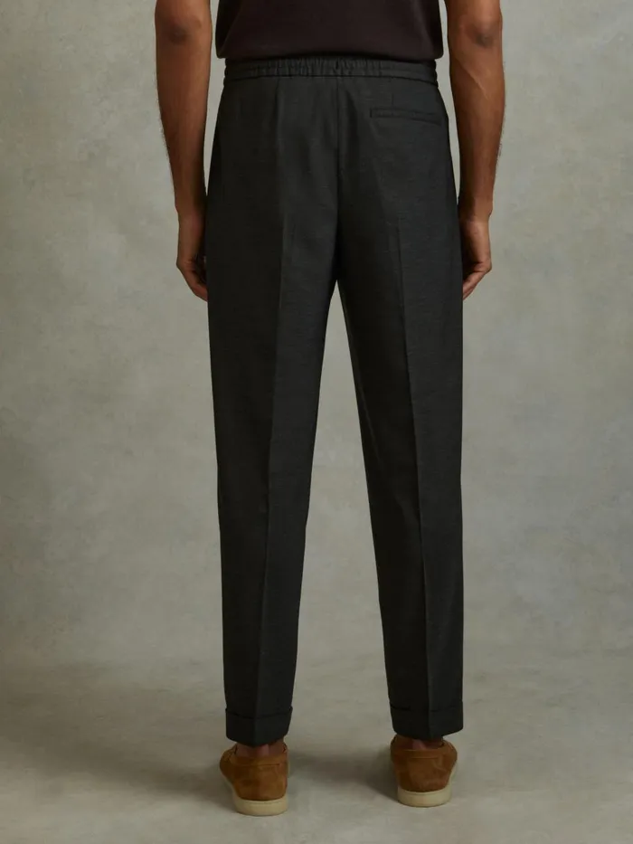 Men Reiss Pants Brighton Relaxed Drawstring Trousers With TurnUps Charcoal