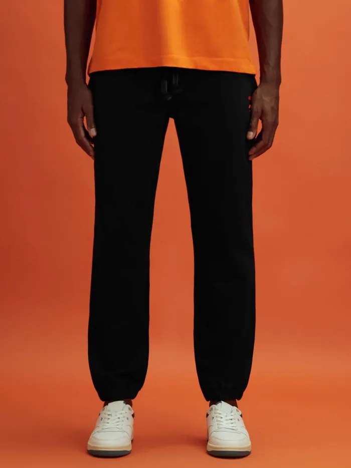 Men Reiss Pants F1 Cotton Drawstring Joggers Black