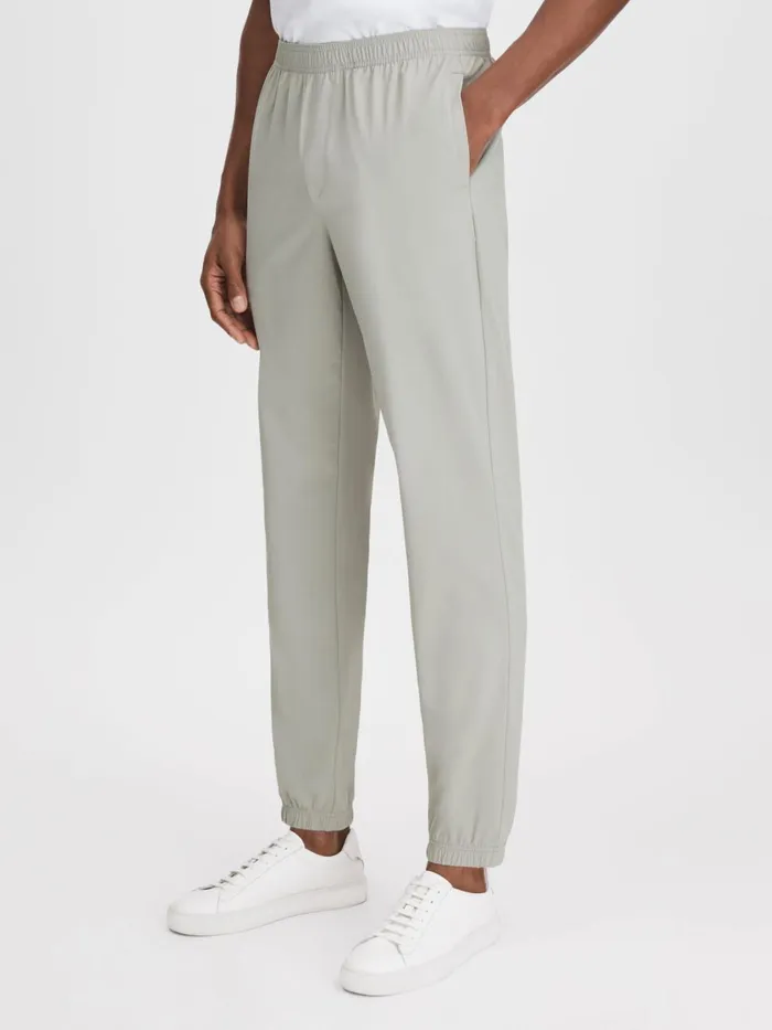 Men Reiss Pants Rival Technical Elasticated Waist Joggers Light Sage Green