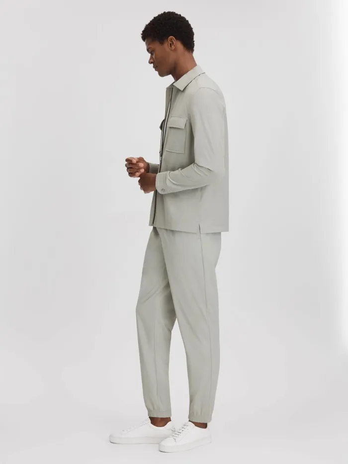 Men Reiss Pants Rival Technical Elasticated Waist Joggers Light Sage Green