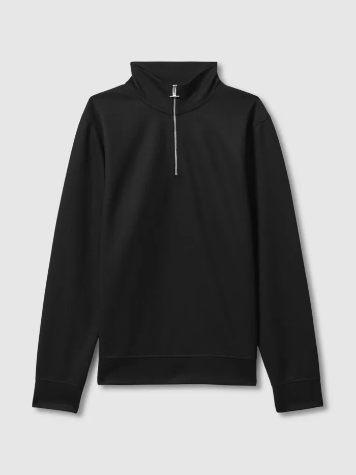 Men Reiss Polo Shirts Barret Textured HalfZip Funnel Neck Jumper Black