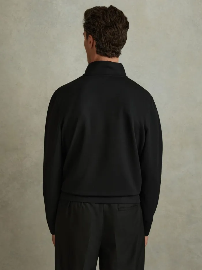 Men Reiss Polo Shirts Barret Textured HalfZip Funnel Neck Jumper Black