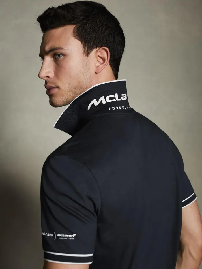 Men Reiss Polo Shirts F1 Mercerised Cotton Polo Shirt Navy