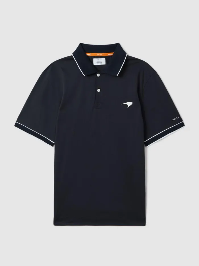 Men Reiss Polo Shirts F1 Mercerised Cotton Polo Shirt Navy