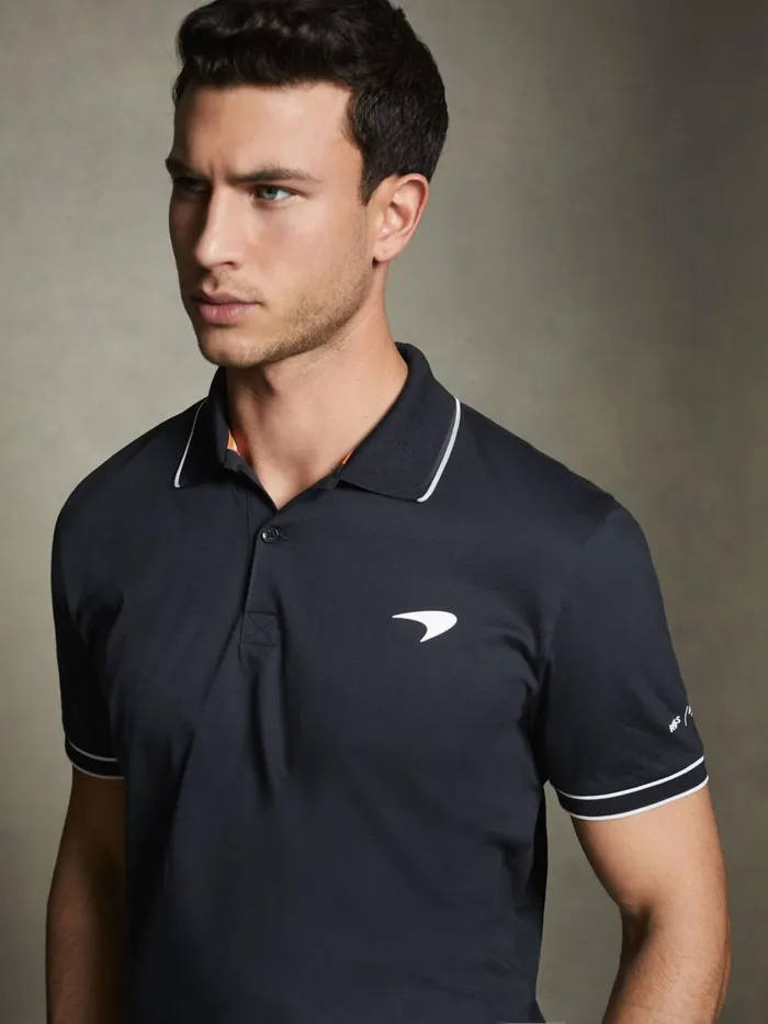 Men Reiss Polo Shirts F1 Mercerised Cotton Polo Shirt Navy