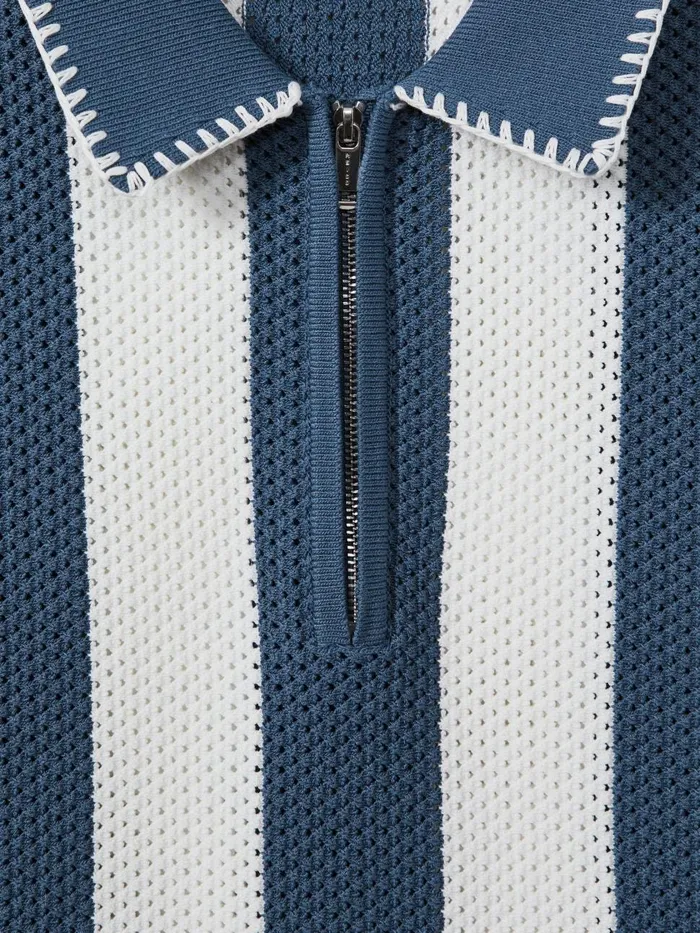 Men Reiss Polo Shirts Paros Knitted HalfZip Polo Shirt Airforce Blueecru