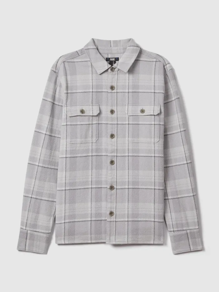 Men Reiss Shirts Cotton Checked Overshirt Grey