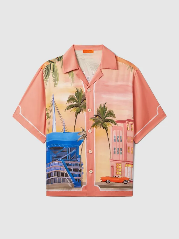 Men Reiss Shirts F1 Miami Exclusive Cuban Collar Shirt Pink Multi