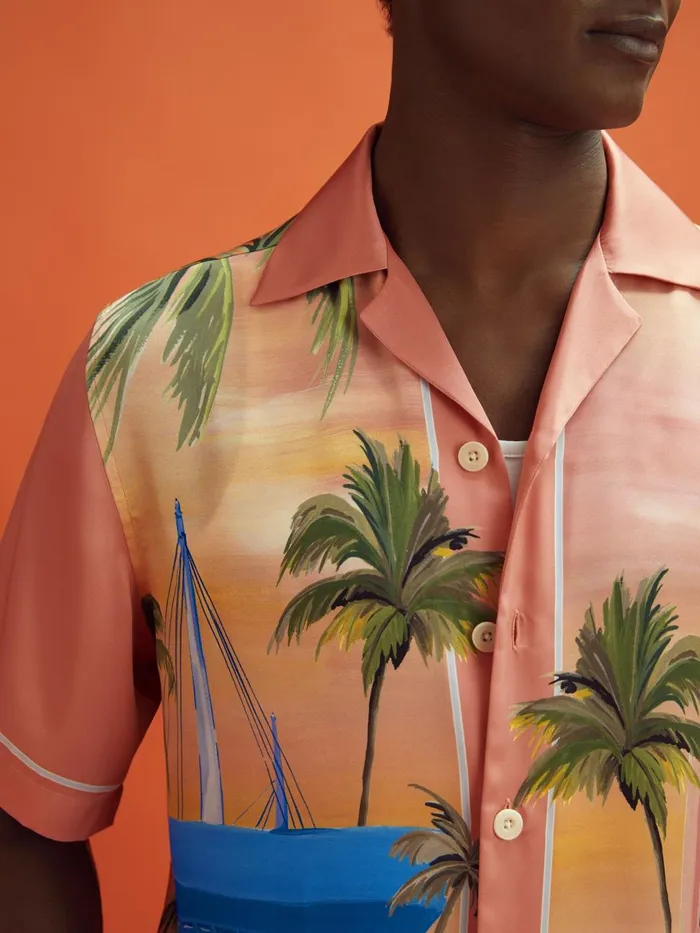 Men Reiss Shirts F1 Miami Exclusive Cuban Collar Shirt Pink Multi