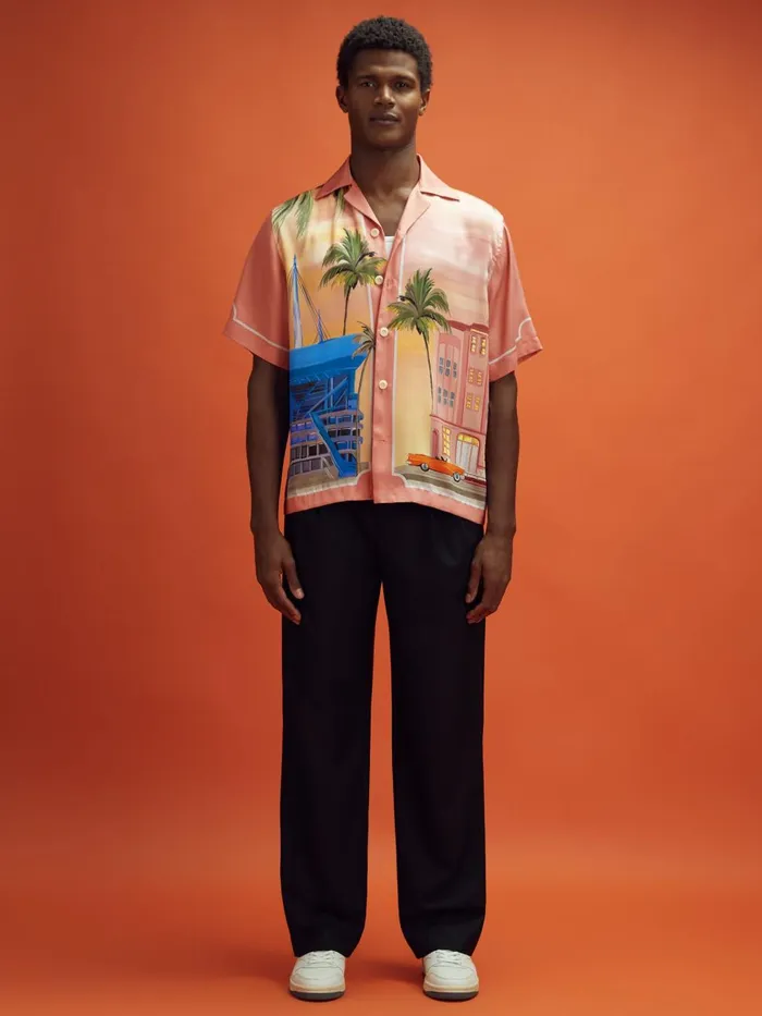 Men Reiss Shirts F1 Miami Exclusive Cuban Collar Shirt Pink Multi