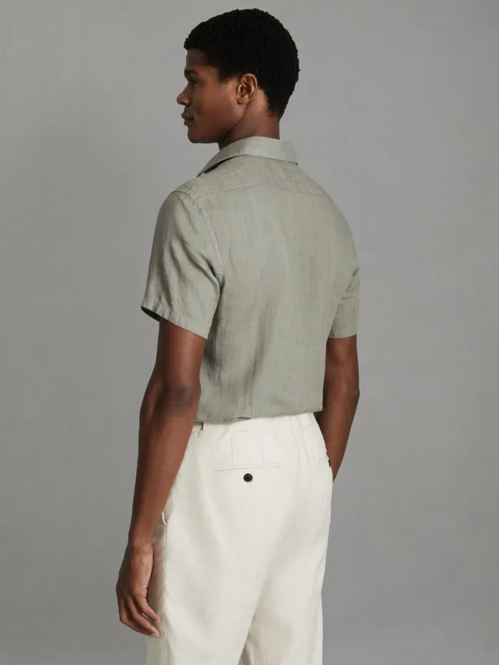 Men Reiss Shirts Holiday Slim Fit Linen ButtonThrough Shirt Pistachio