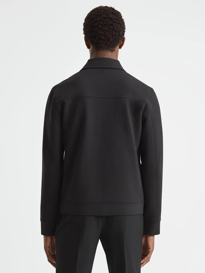 Men Reiss Shirts Jersey ZipThrough Jacket Black