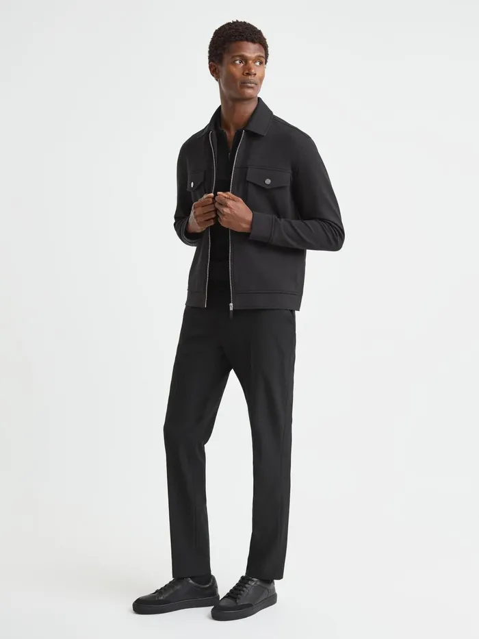 Men Reiss Shirts Jersey ZipThrough Jacket Black