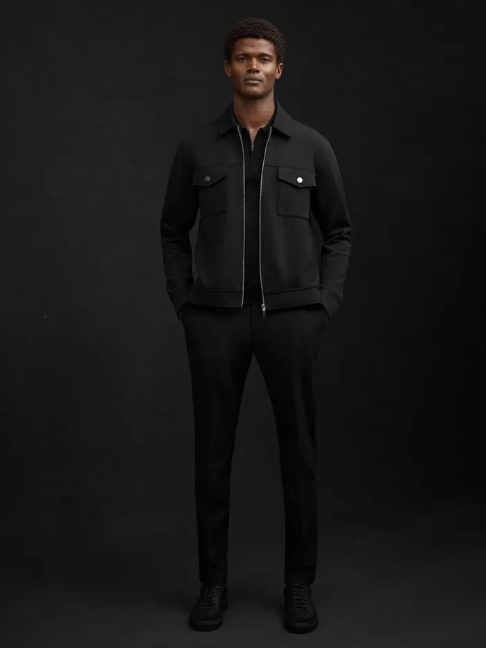 Men Reiss Shirts Jersey ZipThrough Jacket Black