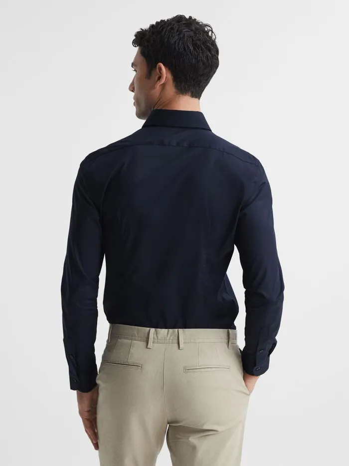 Men Reiss Shirts Kiana Slim Fit Cotton Blend Shirt Navy