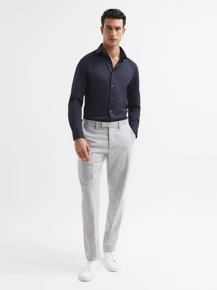 Men Reiss Shirts Nate Cutaway Collar Jersey Slim Fit Shirt Navy