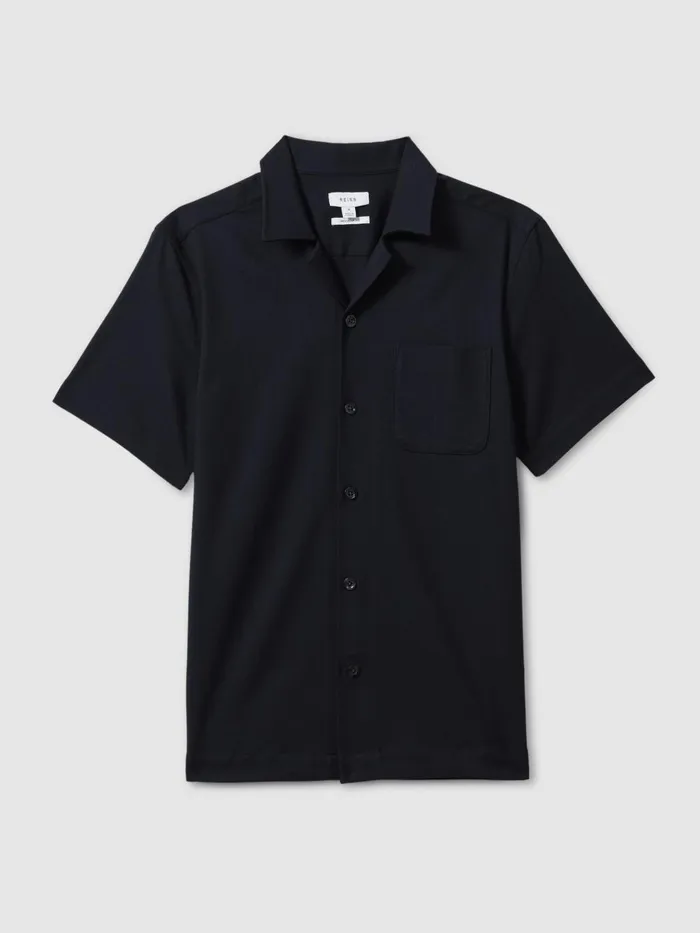 Men Reiss Shirts Nitus Herringbone Cuban Collar Shirt Navy